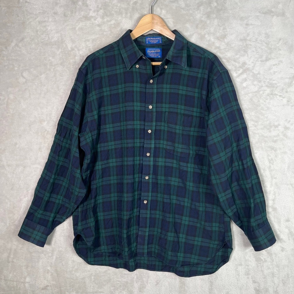 Sir Pendleton 100% Wool Shirt Button Up Plaid Black Watch Tartan Mens XL